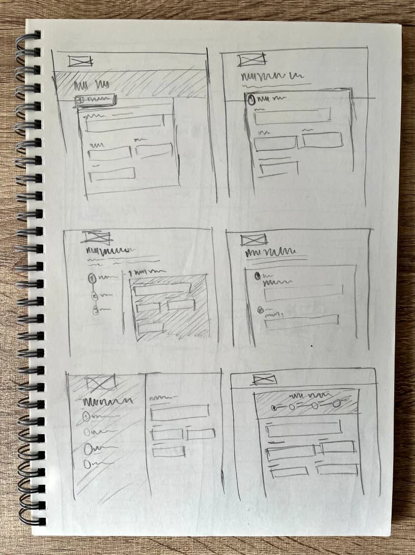 Photo of my notebook with some sketches I did before creating the high-fidelity designs.